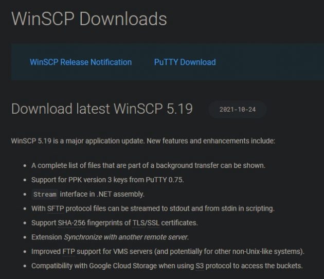 winscp সংস্করণ তালিকা